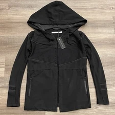 Blanc Noir Maitri Jacket Womens XS Hooded Open Front Coat Mesh Accents Black NWT