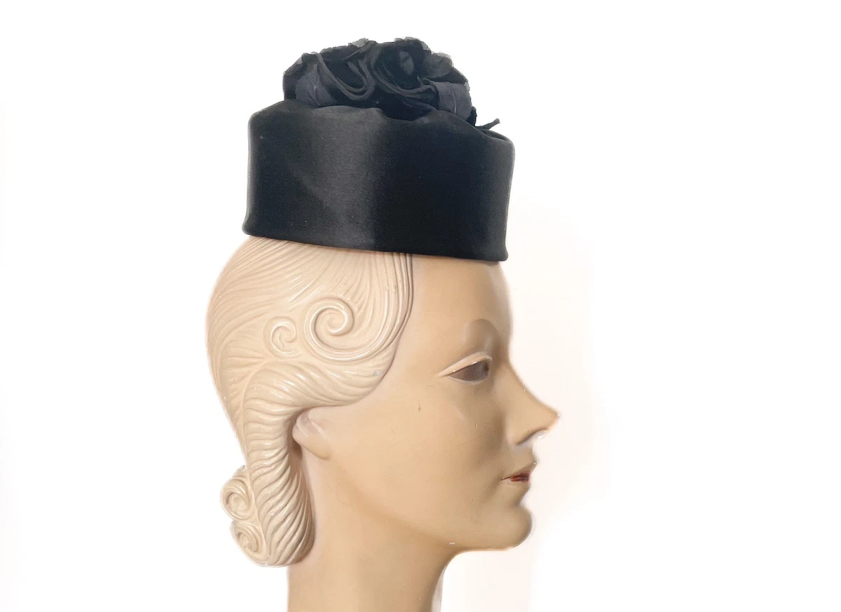 Mid Century Black Velvet Fascinator w/ Crystal Accent “Miss Alice”  French Shop Cocktail One Size 1950s Vintage Hats for Women for sale | eBay main image 4