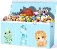 Extra Large Dinosaur Toy Box – 40"x13.5"x16.5" Collapsible Toy Chest with Div...