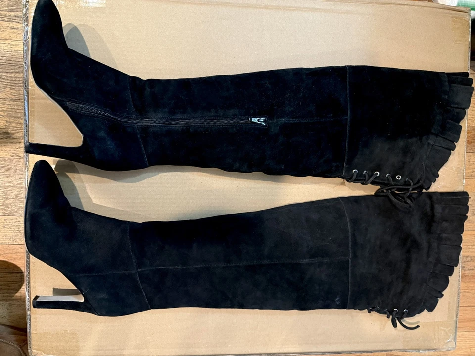 KELSI DAGGER 女式黑色性感麂皮绒高筒靴 8 码免费送货 — 第 2/4 张图片