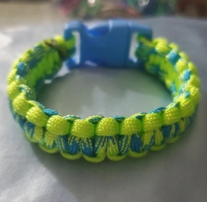 Green/Blue 550 Paracord Bracelet Adjustable Nylon Plastic Buckle 8in 2-Strand