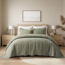 100 Cotton Scallop Quilt Set Size 3 Piece Set   King Scallop Olive Green