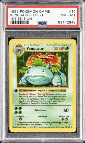 1999 POKEMON BASE SET 1ST EDITION #15 VENUSAUR-HOLO PSA 8
