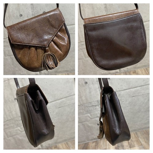 Ysl Yves Saint Laurent Lizard Leather Mini Shoulder Bag Crossbody Brown Genuine - Picture 6 of 10