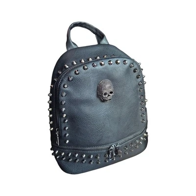 Sac à dos noir clouté crâne punk metalcore motard esthétique altcore simili cuir - Photo 1/4