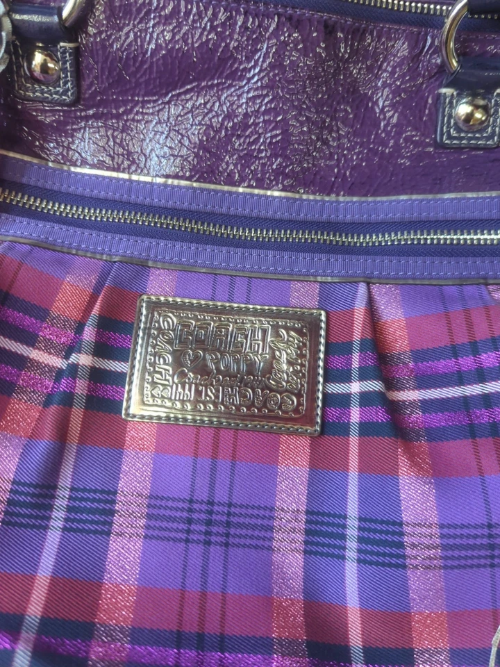 COACH 15886 RARE  Poppy Tartan Glam Tote Purple Shoulder Bag SUPER CUTE - Image 3 of 4