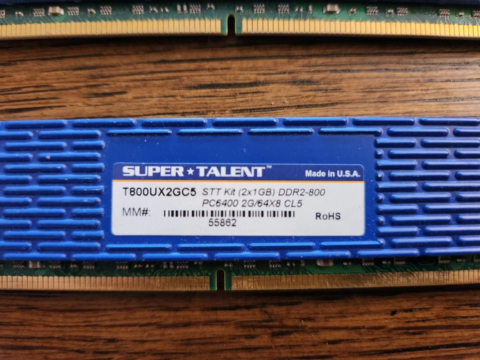Super Talent DDR2-800 PC6400 2GB 2x1GB/64x8 Memory Kit - Image 4 of 4