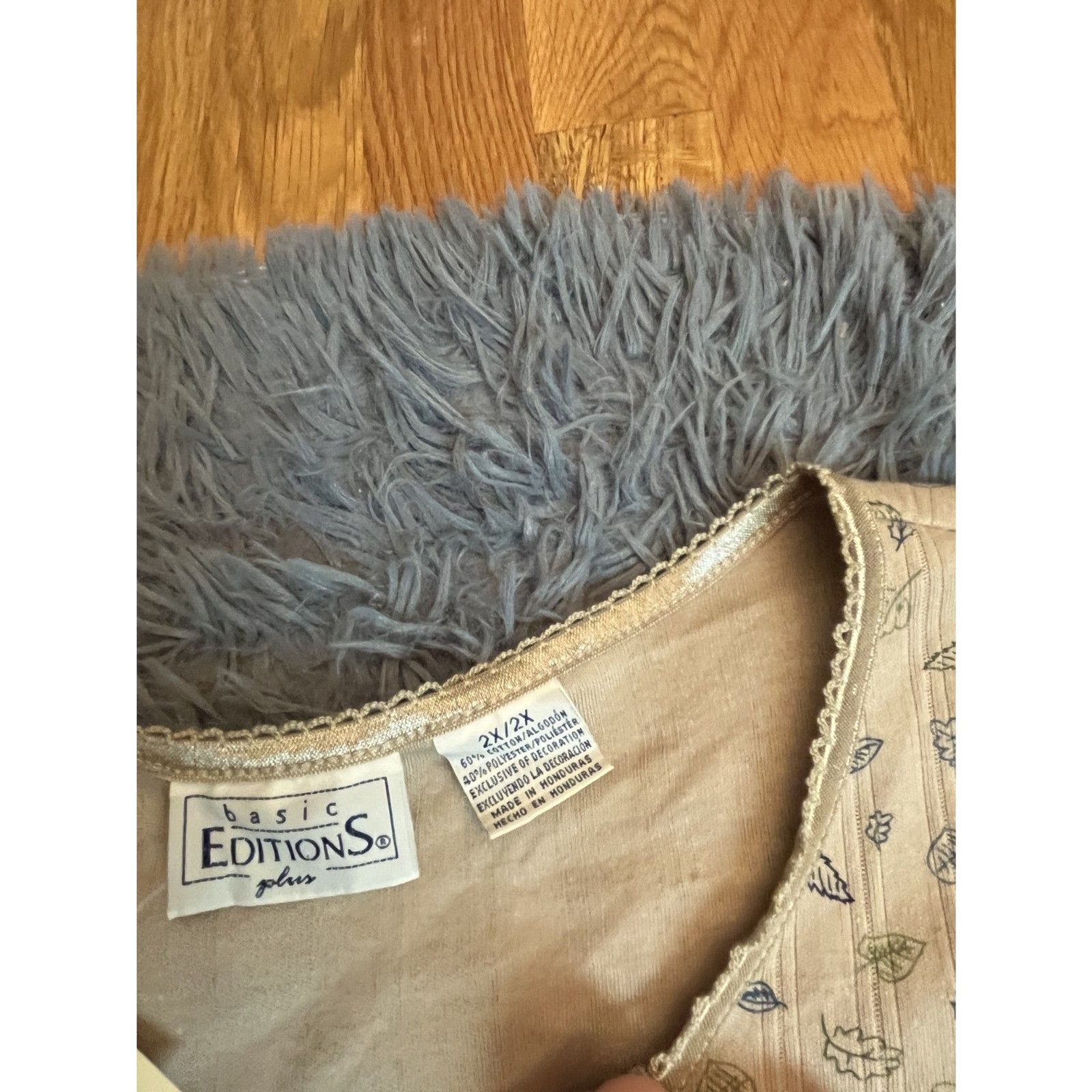 Vintage Basic Editions Beige Leaf Print Cotton Lo… - image 2