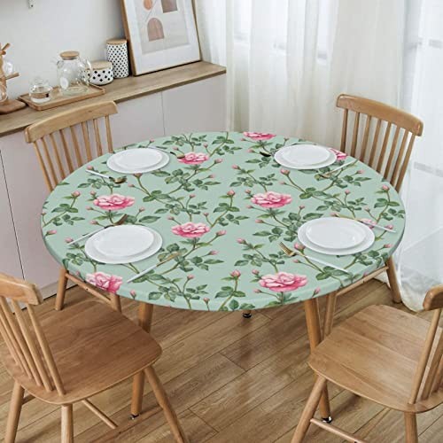 Elastische Kanten Runde Spanntischdecke Medium Aquarell Rose Blumen Grün - Bild 2 von 7