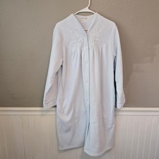 Miss Elaine Light Blue Embroidered Snap Lounge Robe Housecoat Sz M Warm