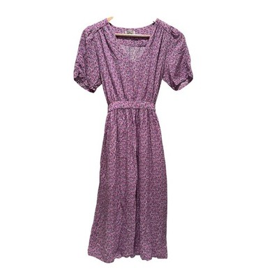 Frnch Paris Purple Floral Belted Dress Size Small Prairie Coquette Girly