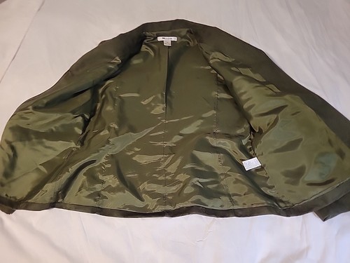 Nygard Collection Womens Army Green Blazer Sz 16 Jacket Suede Feel Zip Front - Picture 8 of 12