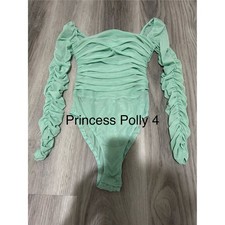 Princess Polly Mint Green Ruched Mesh Long Sleeve Bodysuit