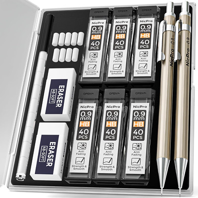 0.9 Mm Metal Mechanical Pencils Set Lead Refill & Erasers, Drafting Pencil for A