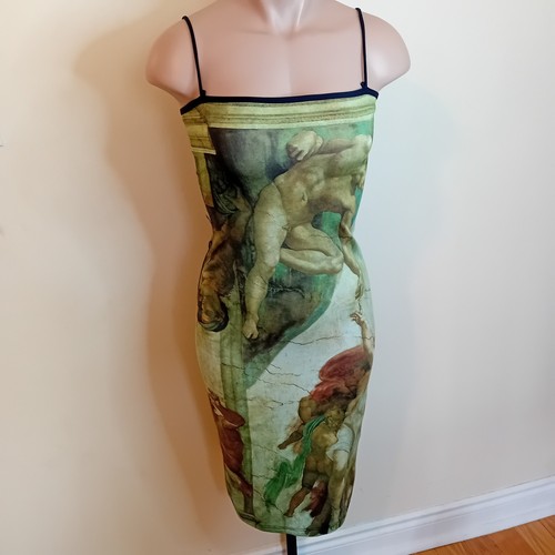 Just In Time VTG 90s Creation Of Adam Regency Art Michelangelo Novelty Dress S - Picture 3 of 15