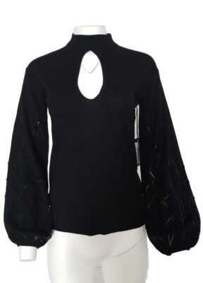 $500 Worth Women's Black Sweater 100% Wool Wide Sleeves Sequin Size M 8-10