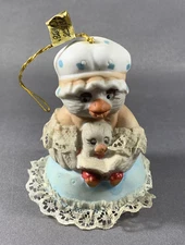 Vintage Ceramic Jasco Caring Critter Chimers Porcelain Bell Mother Bird & Baby