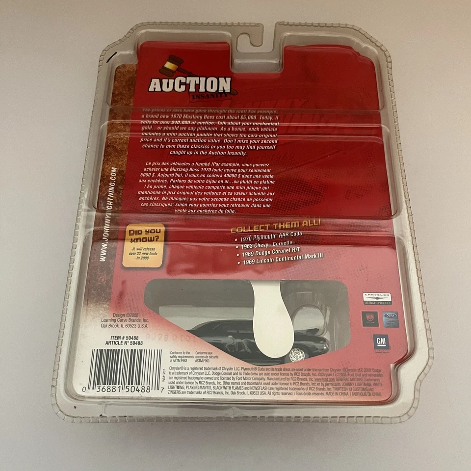 2008 Johnny Lightning Auction Insanity 1970 Plymouth AAR Barracuda Black NIP New - Image 3 of 3