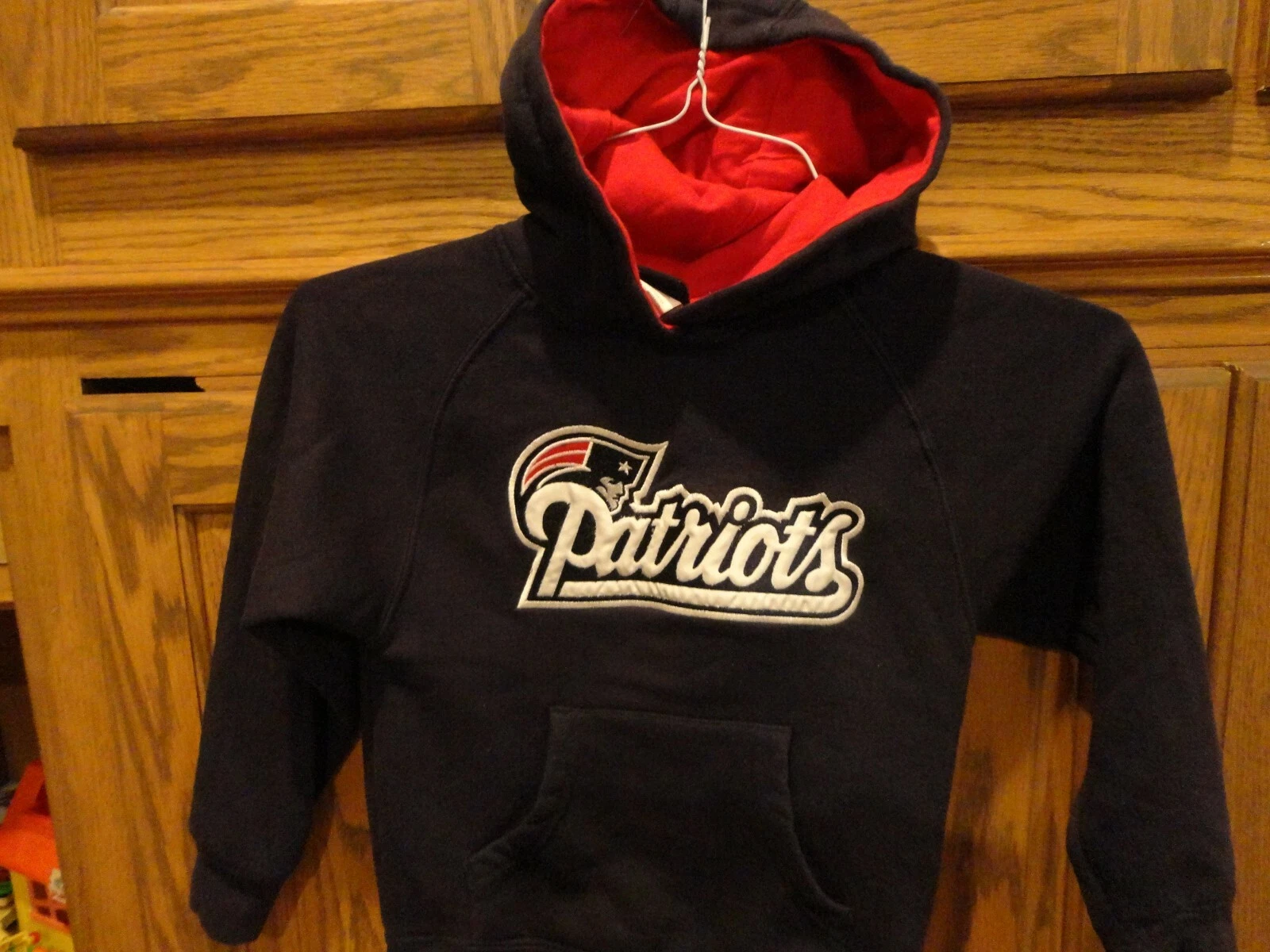VETEMENTS Felpa con cappuccio blu cucita New England Patriots NFL Football Youth M 5 6