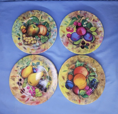 Limoges Dessert Bread Plate Set of 4 Hand Decorated with Fruit 7.5'' Signed