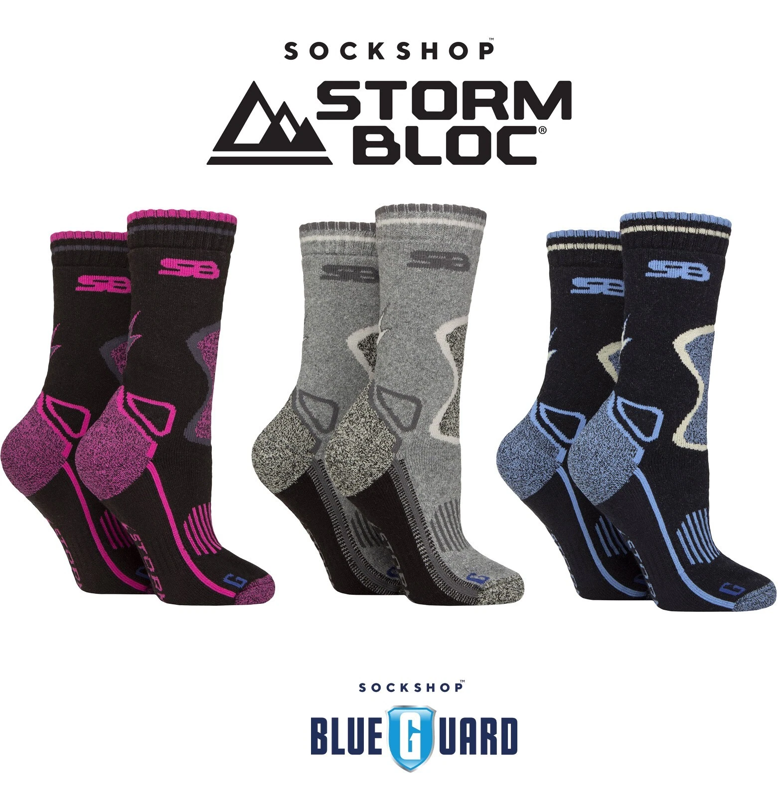 Womens Outdoor Socks Thick Durable Wool Cushioned Storm Bloc BlueGuard - 2 Pairs