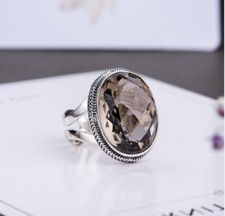 K09 Ring brauner Rauchquarz oval 925 Sterlingsilber größenverstellbar