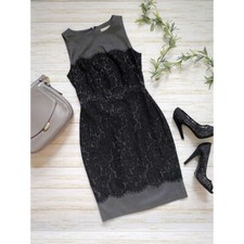 Banana Republic Sheath Dress Women's 2 Gray & Black Lace Overlay Sleeveless