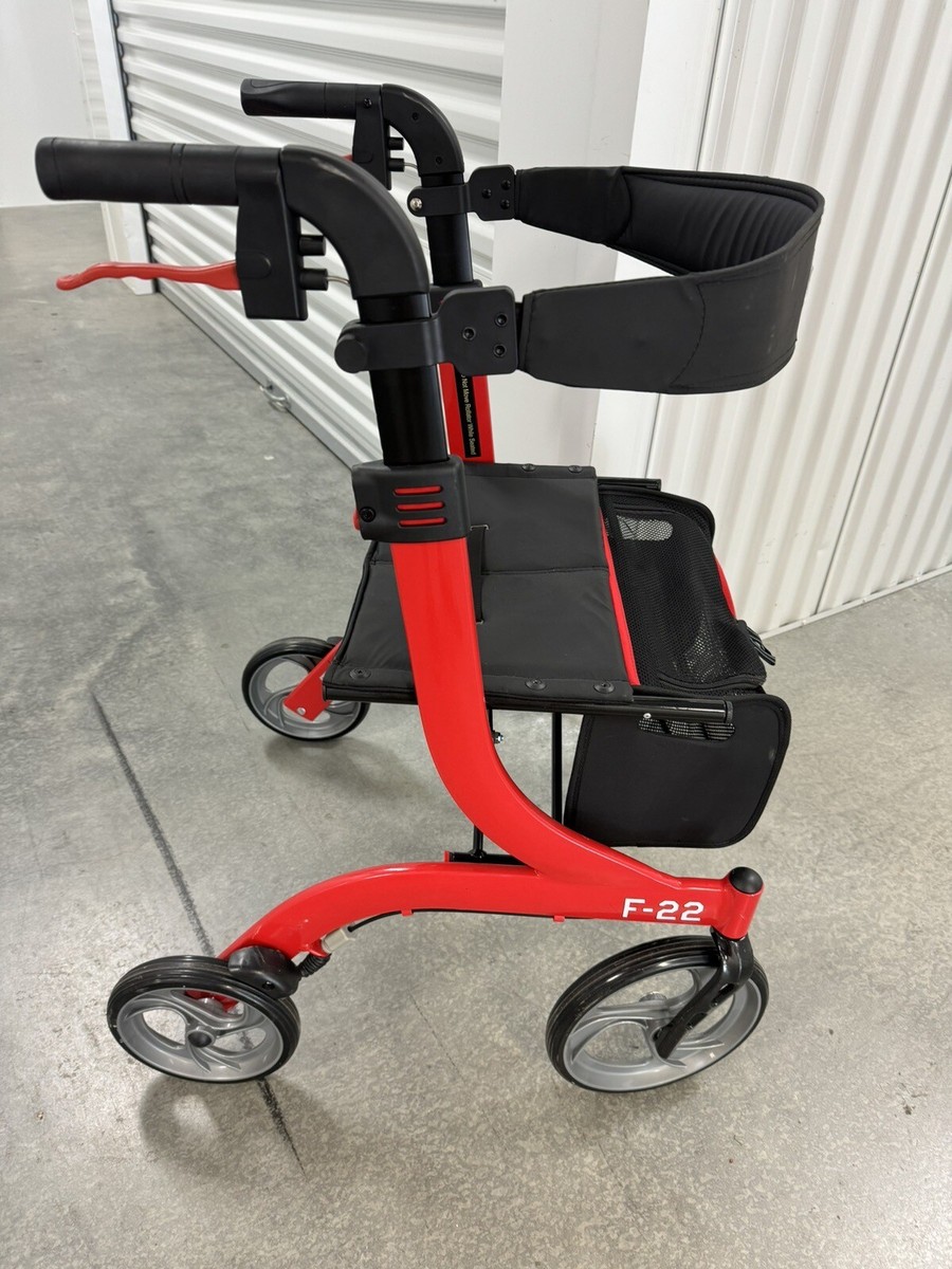 Drive F-22 Rollator Walker GV974RD Handle Breaks Red Seat Pouch