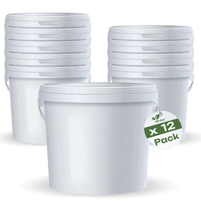 DTP-SOFT 12 x 10L Set Eimer mit Deckel 10 Liter Leereimer weiß lebensmittelecht PREMIUM