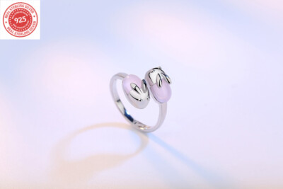 925 Sterling Silver adjustable beautiful ring bunny with pink stone DLG79