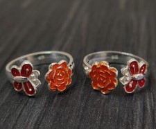 925 Sterling Silber Stern Schmetterling Emaille Zehenring verstellbar Blume Z...