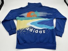 Vintage 1980s Adidas Beach Sunset Pullover Sweatshirt Rare Large Puffy Print