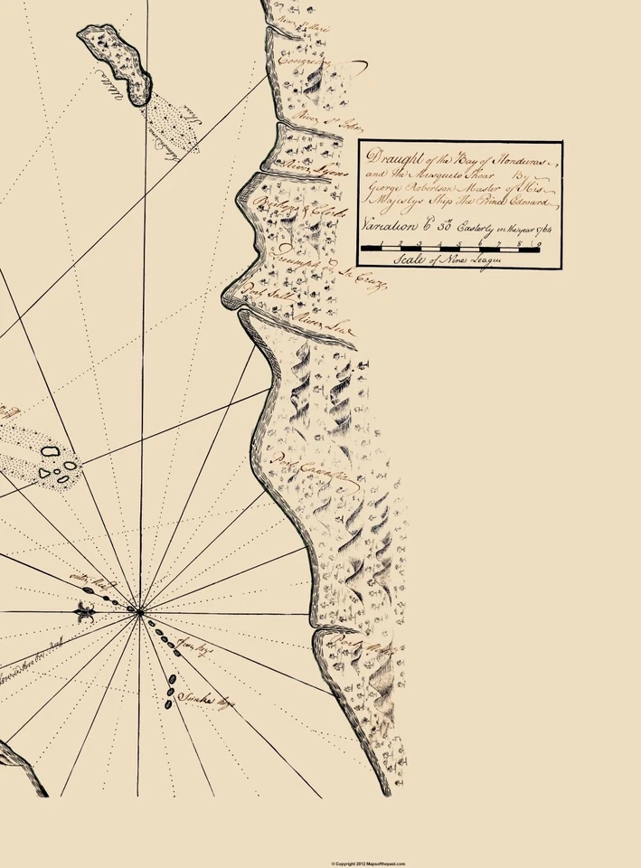 Mapa Náutico Histórico - Costa de Mosquitos de la Bahía de Honduras - Robertson 1764 - 23 x 31 Foto 3 de 4