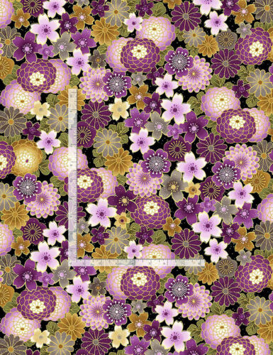 Majestic Packed Japanese Flowers Fabric Floral CM8812 Timeless Treasures Yard - Afbeelding 1 van 2