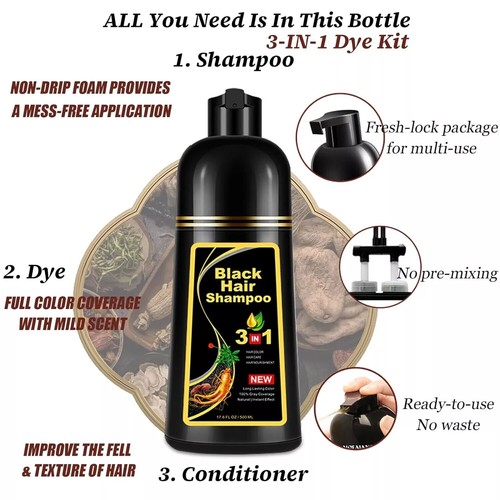 Hair Dye Shampoo 3 in 1 Hair Shampoo Instant Hair Dye Herbal Ingredients Gift US - Picture 17 of 26