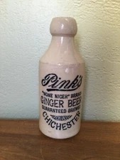 Pink's "None Nicer" Brand Ginger Beer Stoneware Bottle - Chichester England