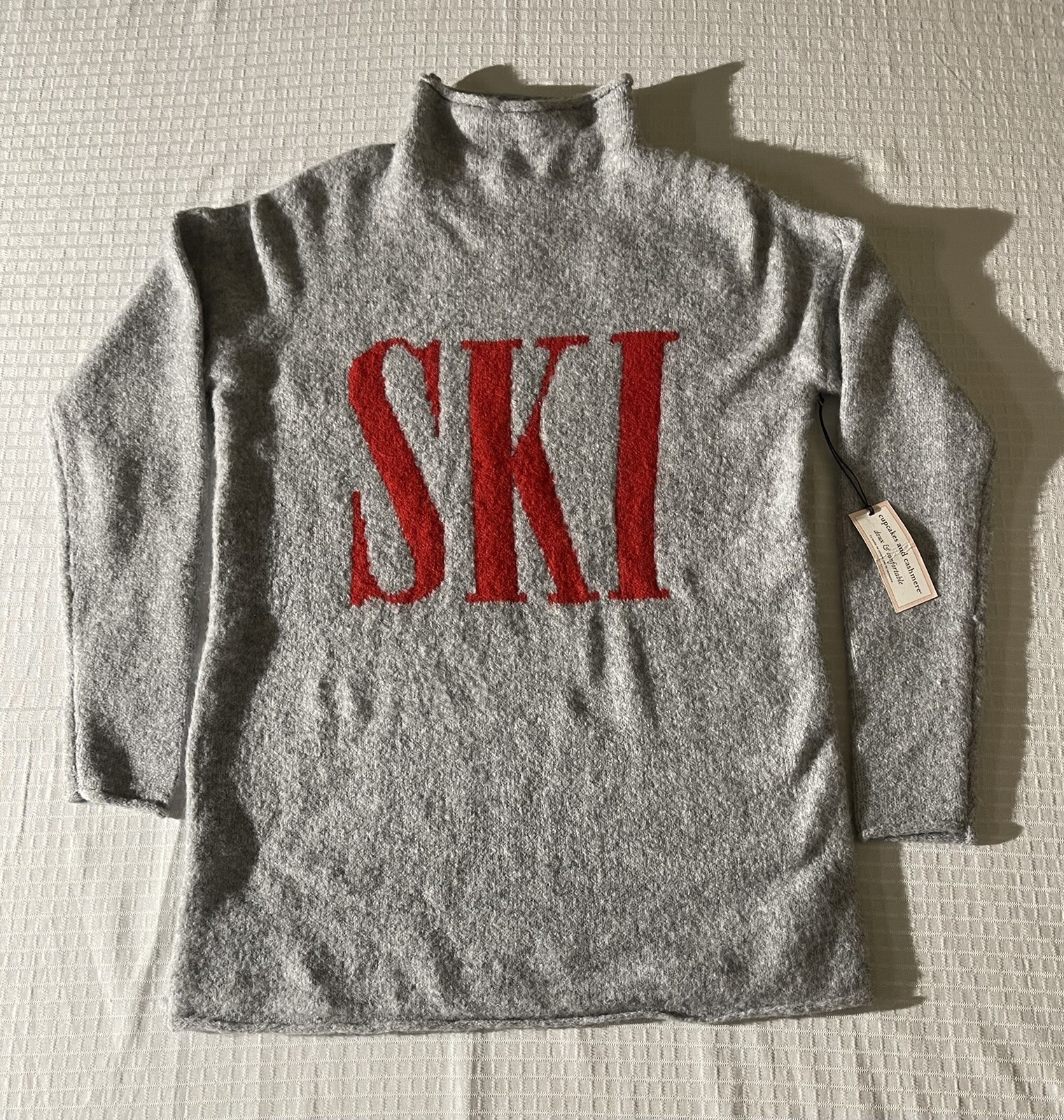cupcakes and cashmere SKI Sweater Super Soft Grey with Red lettering Small  New | eBay