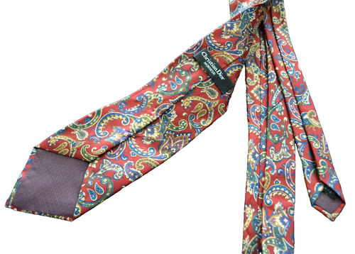 Corbata de seda Christian Dior Monsieur vintage para hombre granate rojo cachemira EE. UU. - Imagen 4 de 4