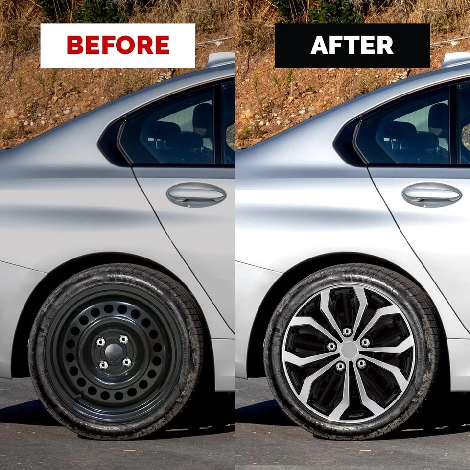 Set of 4 Car Wheel Cover 17 Inch Fits All Vehicle Black Silver Spider Design Foto 3 de 4