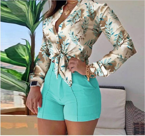 Blusas Para Mujer Elegantes De Moda Informales Camisa Estampada Manga Larga | eBay