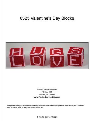 Valentine's Day Blocks-LOVE, HUGS, KISS, XOXO-Plastic Canvas Pattern or Kit
