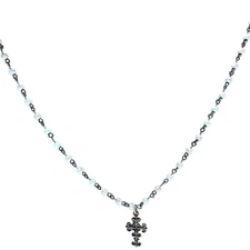 Religious White Beaded Cross Pendant Necklace Rosary Spiritual Fashion Jewelry