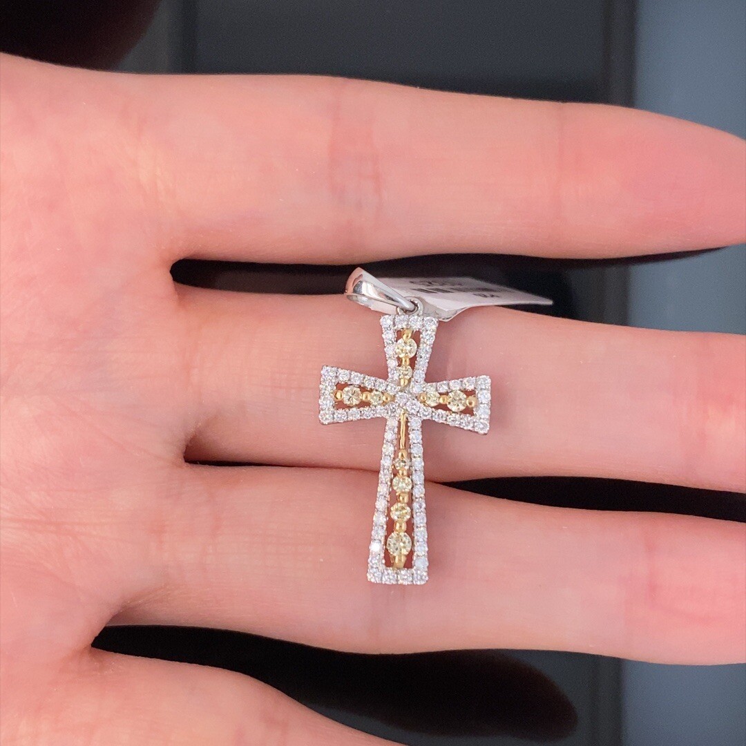 18k White Yellow Gold Diamond Cross Pendant New $1325