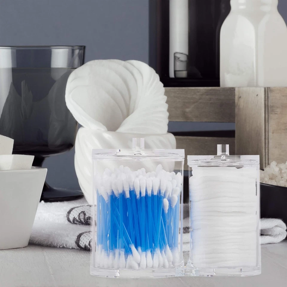 Organizer, Cotton Fioc, Doppio Contenitore per Dischetti Di Cotone, Rotondo, Con - Immagine 2 di 4