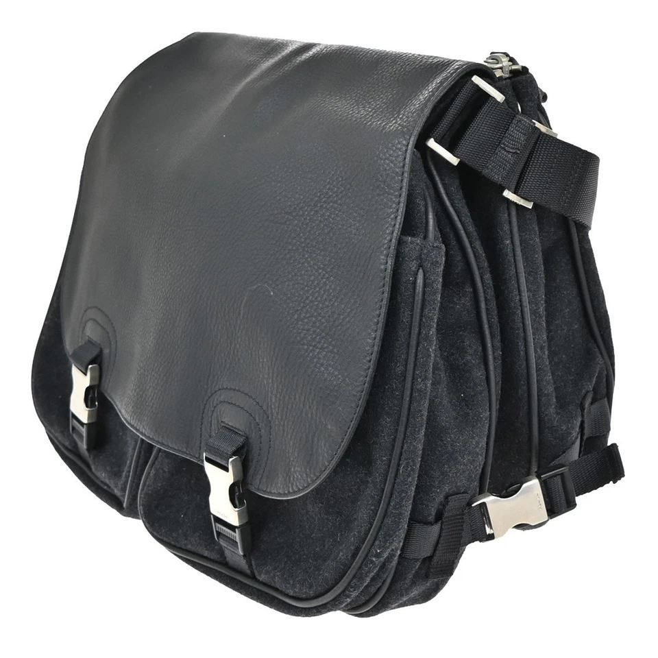 PRADA Sports Logo Crossbody Shoulder Bag Wool Leather Black SHW Italy 76KA954 - Image 2 of 4