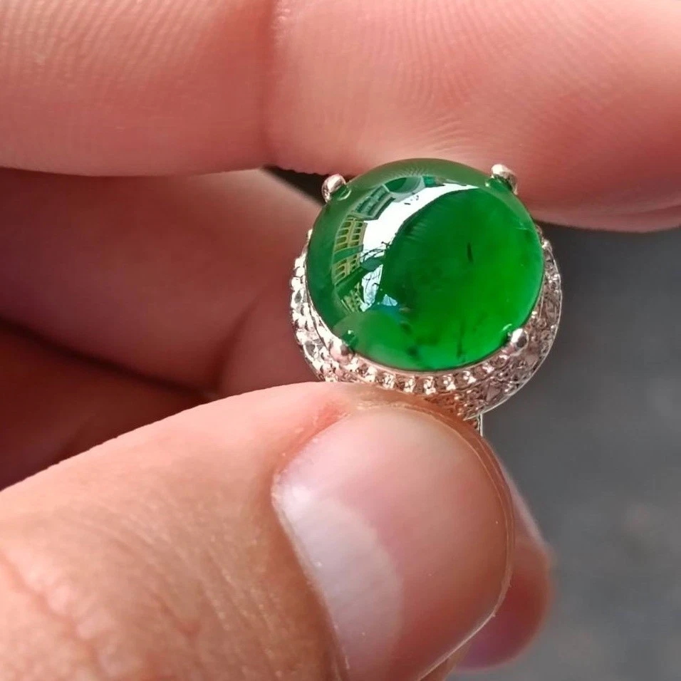 3,45 ct,11,5x10,9x3,3 mm Tipo A Jade Verde Imperial Jadeíta Ovalado para hacer anillo Foto 3 de 4