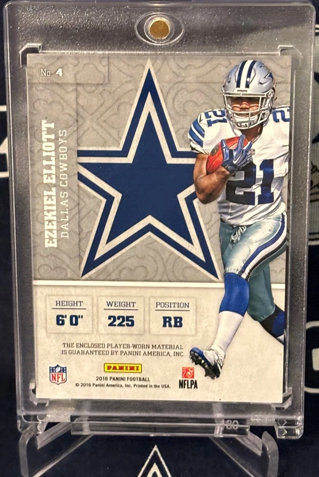 2016 Panini SQUIRES Silver Foil Dallas Cowboys EZEKIEL ELLIOTT Rookie JERSEY RC - Image 4 of 4