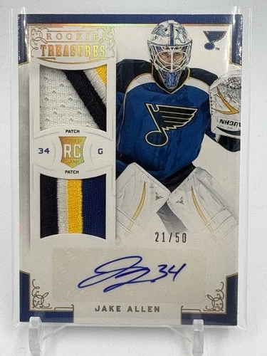 2012 ROOKIE ANTHOLOGY ROOKIE TREASURES DUAL PATCH AUTO /50 #141 JAKE ALLEN BLUES