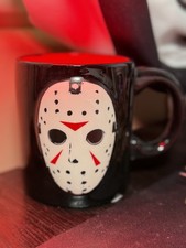 Friday the 13th Jason Voorhees Mask Mug   Black  Red Horror Coffee Mug