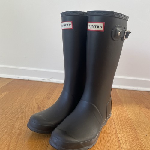 Hunter Original Kids Black Waterproof Knee High Rubber Rain Boots Buckle